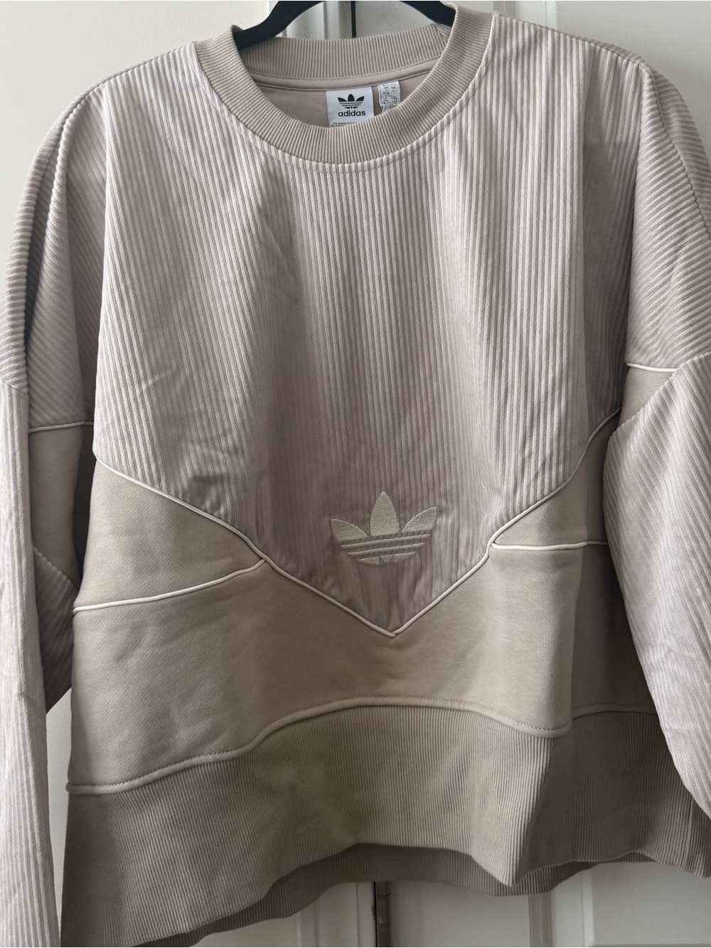 adidas Beige Ribbed Trefoil Cropped Sweatshirt - Picture 2 of 5